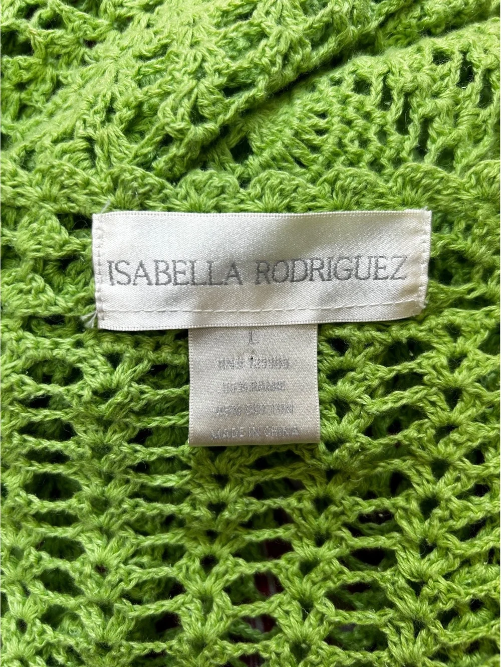Isabella Rodriguez Green Crochet Open Front Cardigan, Lightweight Long Sleeve
